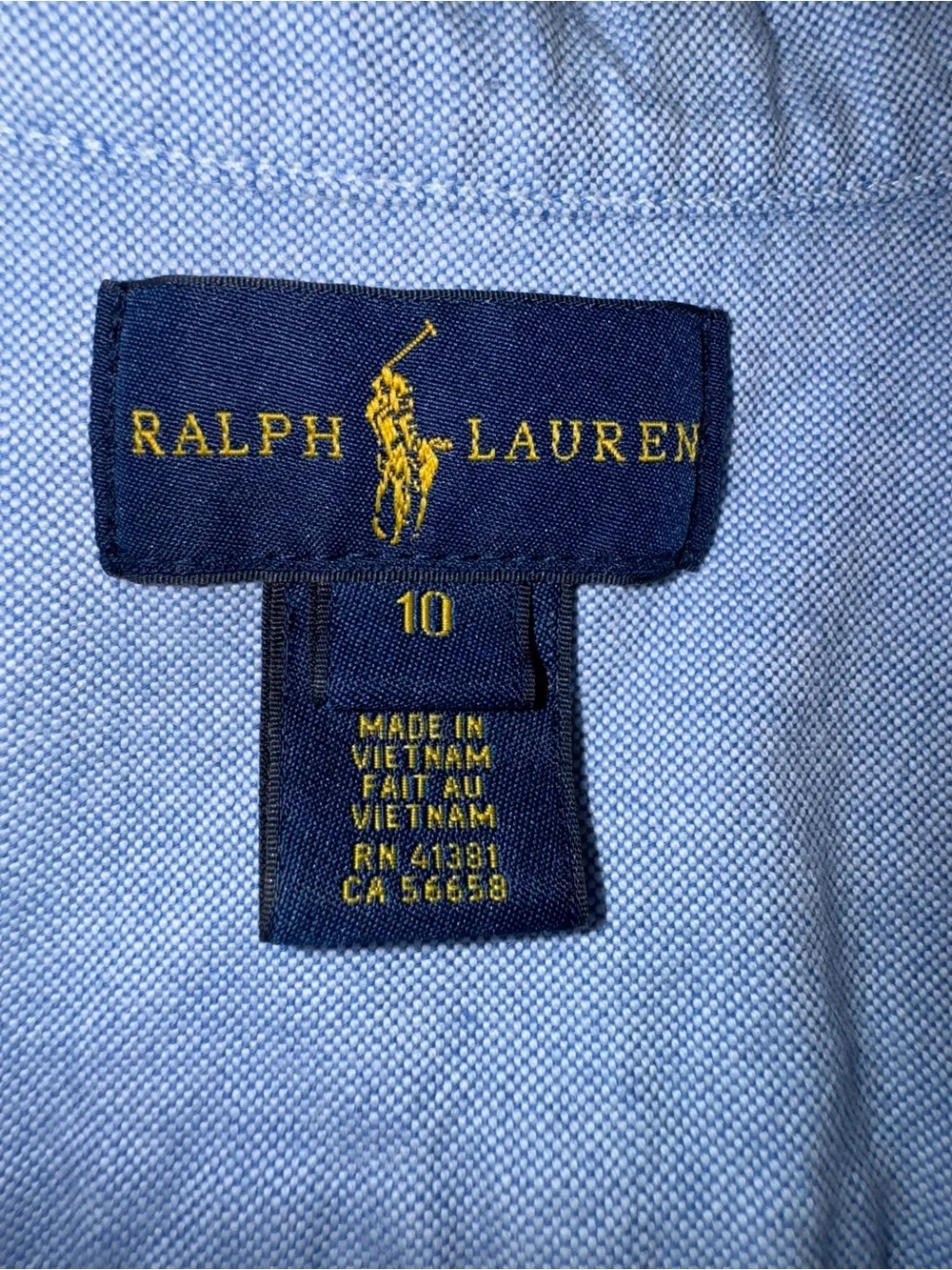Ralph Lauren Boys Blue Oxford Button Down Shirt Size 10 Pony Logo 100% Cotton